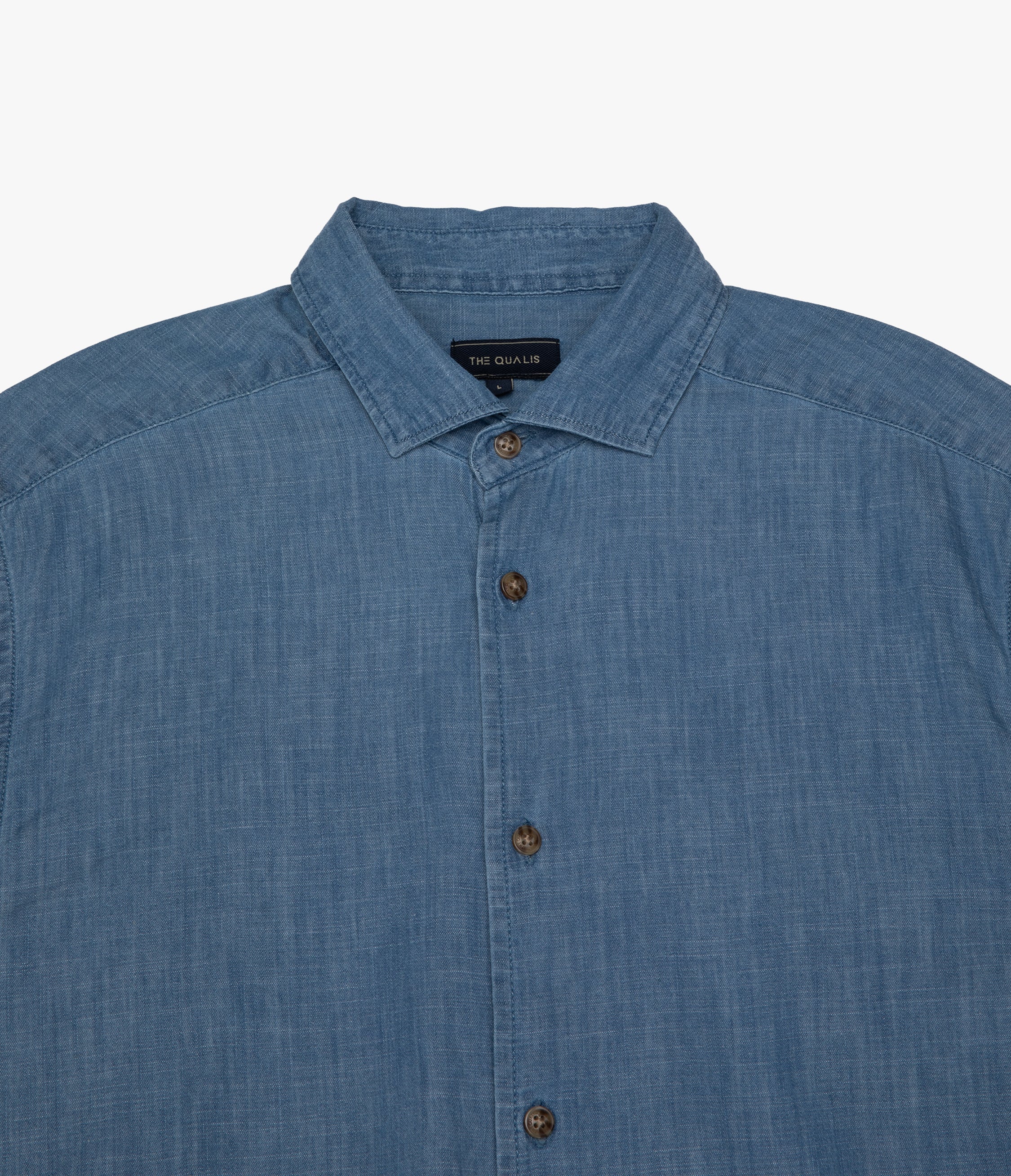 Camisa Hombre 100% Algodón Denim Manga Corta Azul