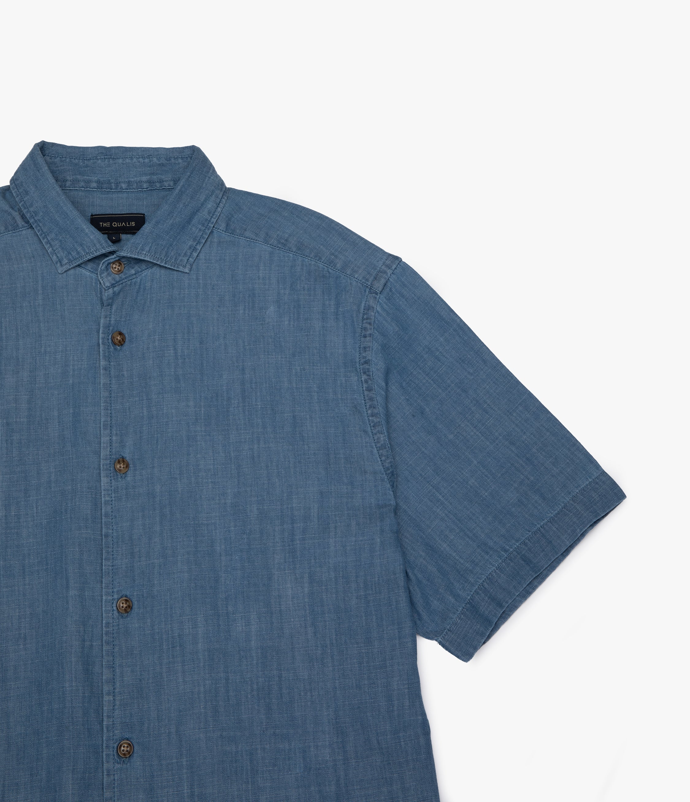 Camisa Hombre 100% Algodón Denim Manga Corta Azul