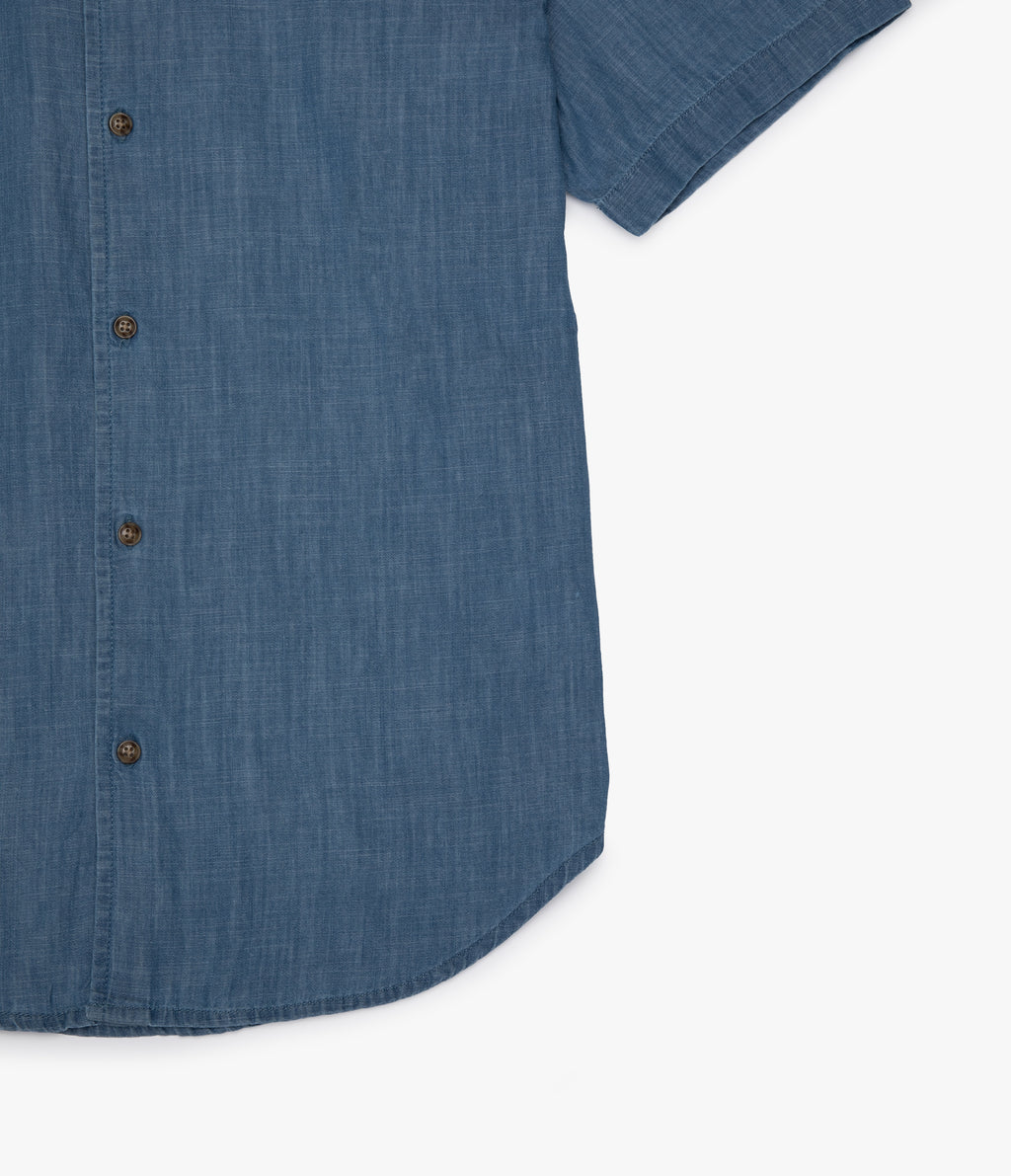 Camisa Hombre 100% Algodón Denim Manga Corta Azul