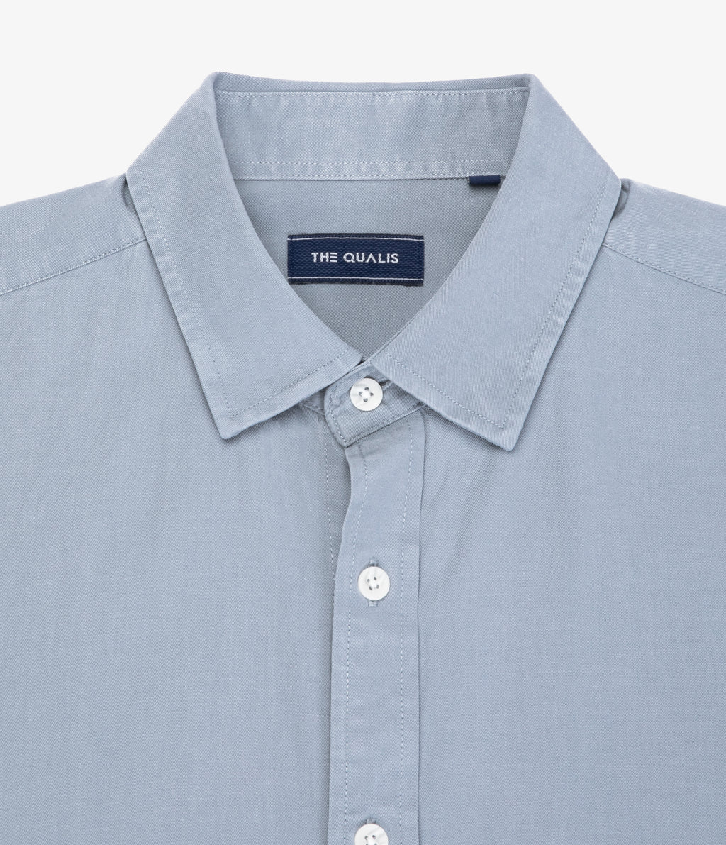 Camisa Hombre Tencell Manga Corta Celeste Leo