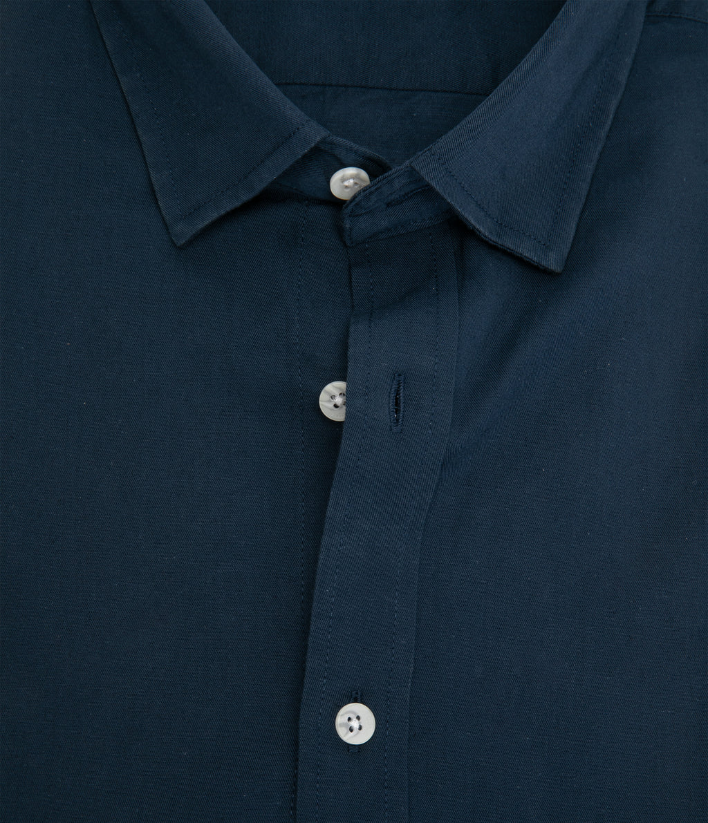 Camisa Hombre Tencell Manga Corta Azul Leo