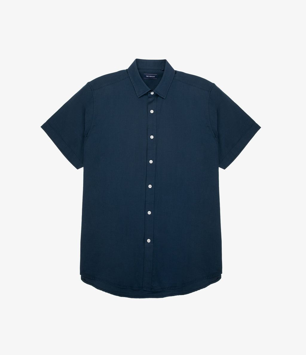 Camisa Hombre Tencell Manga Corta Azul Leo