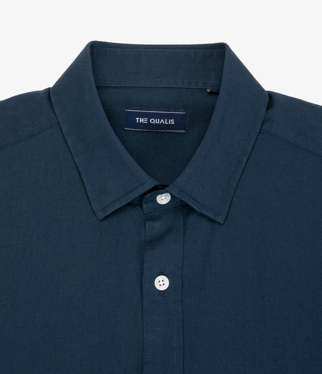 Camisa Hombre Tencell Manga Corta Azul Leo