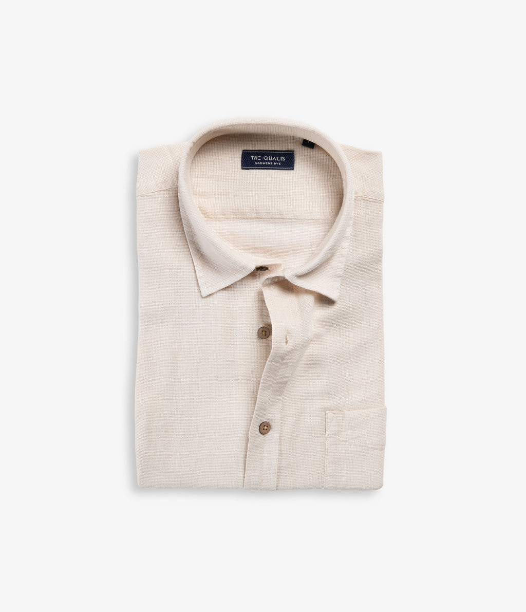 Camisa Hombre Lino Manga Corta Beige Waffle
