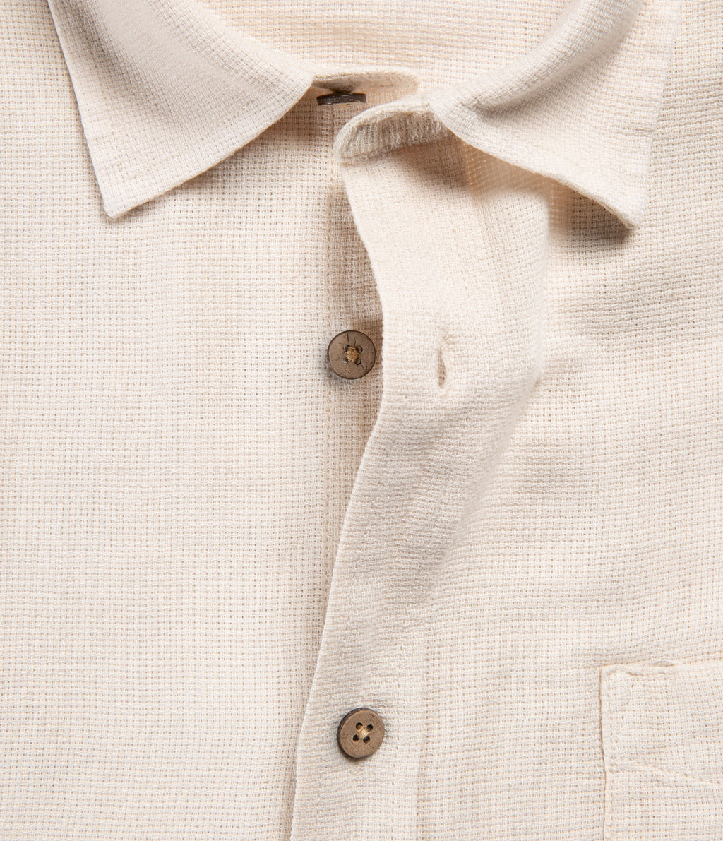 Camisa Hombre Lino Manga Corta Beige Waffle