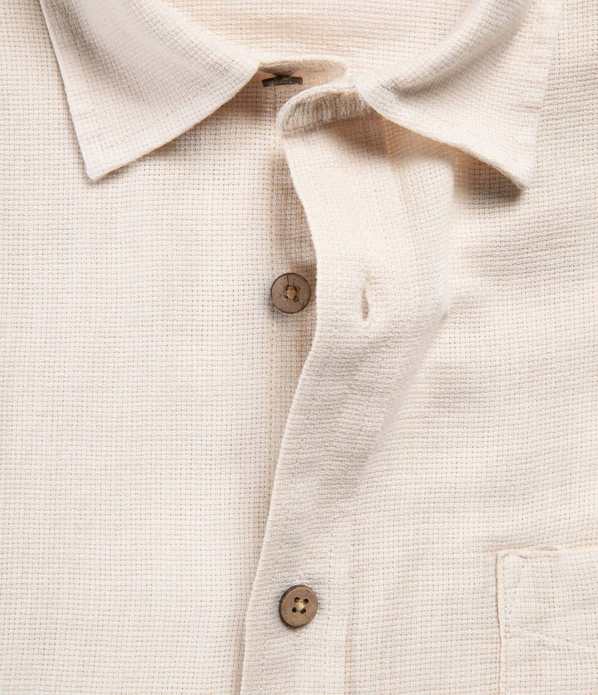 Camisa Hombre Lino Manga Corta Beige Waffle