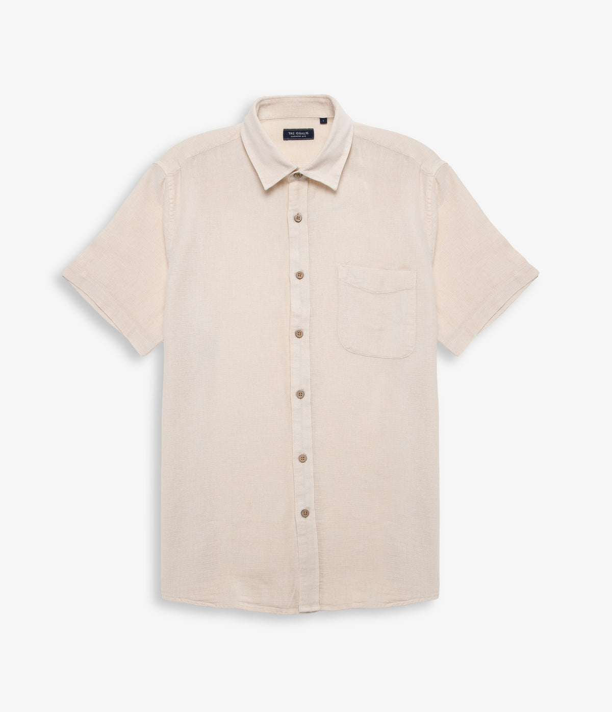 Camisa Hombre Lino Manga Corta Beige Waffle
