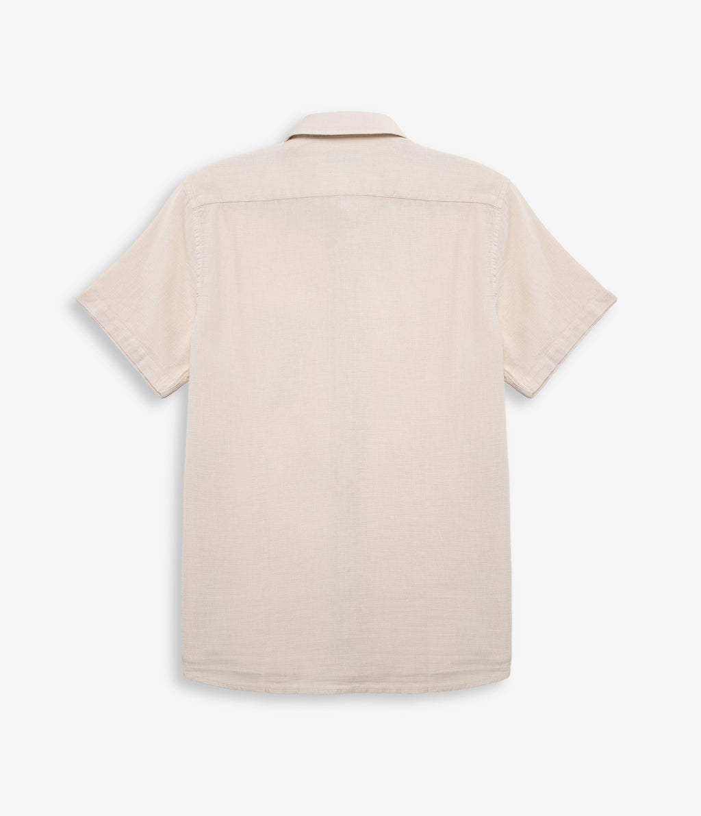 Camisa Hombre Lino Manga Corta Beige Waffle