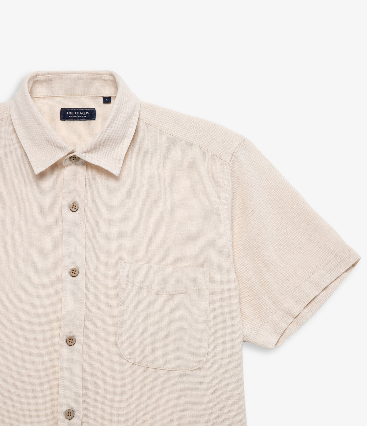 Camisa Hombre Lino Manga Corta Beige Waffle