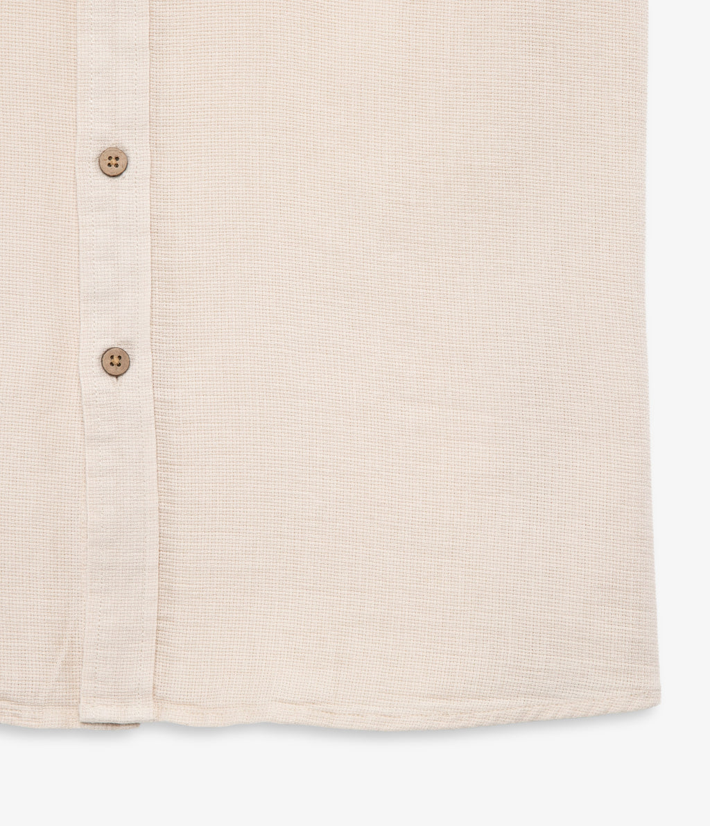 Camisa Hombre Lino Manga Corta Beige Waffle