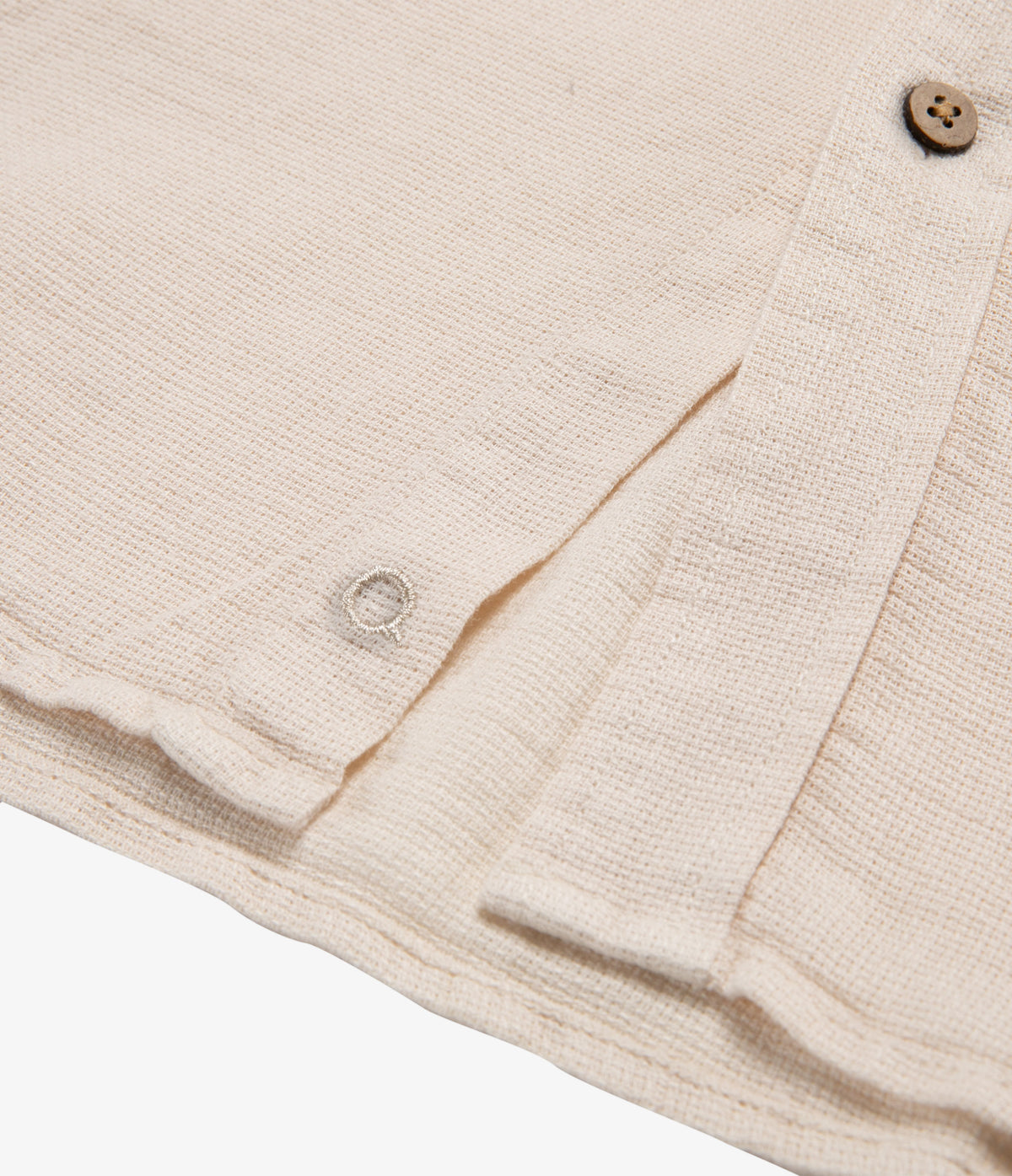 Camisa Hombre Lino Manga Corta Beige Waffle