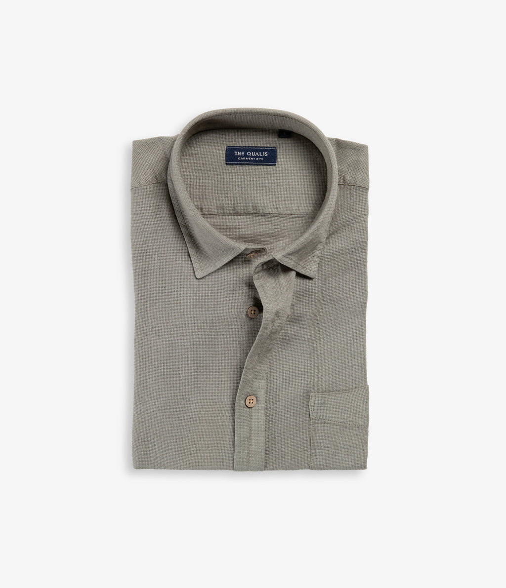 Camisa Hombre Lino Manga Corta Verde Waffle