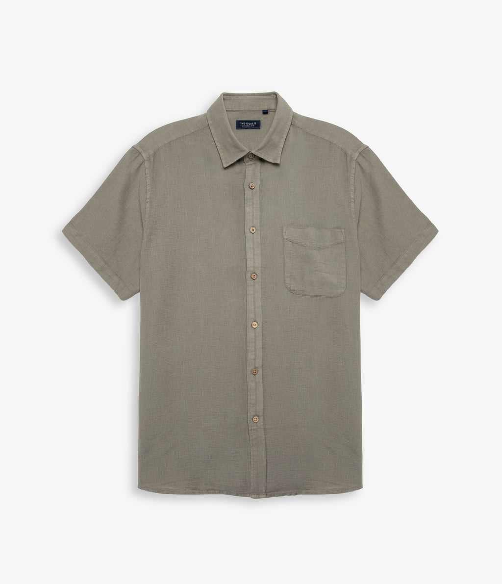 Camisa Hombre Lino Manga Corta Verde Waffle