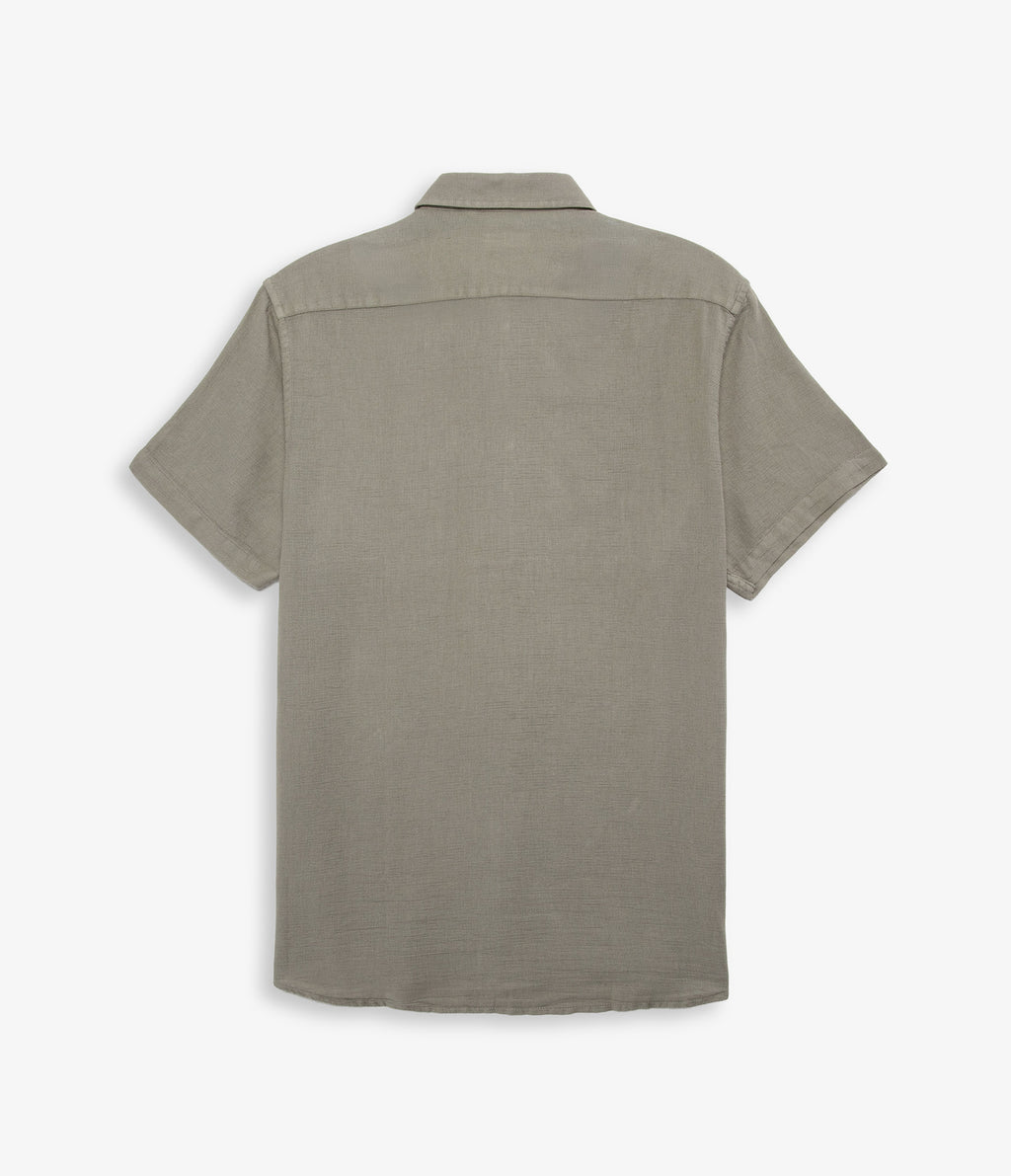 Camisa Hombre Lino Manga Corta Verde Waffle