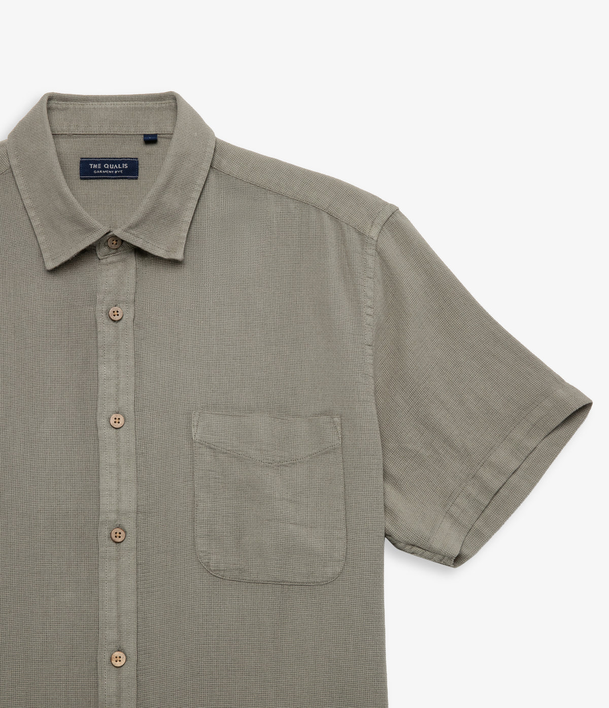 Camisa Hombre Lino Manga Corta Verde Waffle