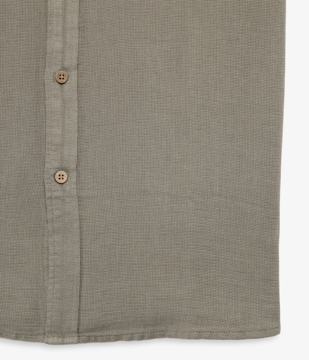 Camisa Hombre Lino Manga Corta Verde Waffle
