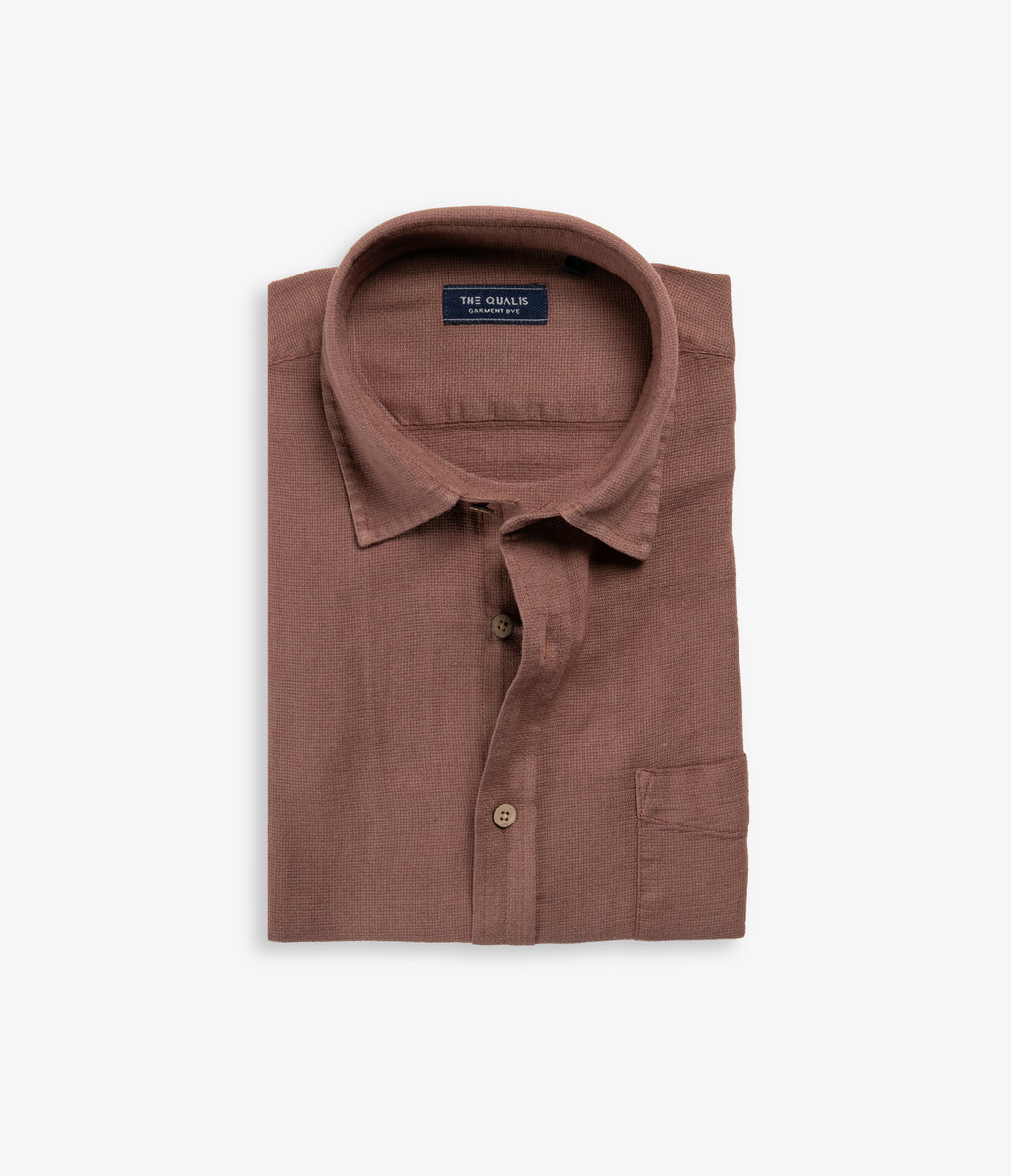 Camisa Hombre Lino Manga Corta Terracota Waffle