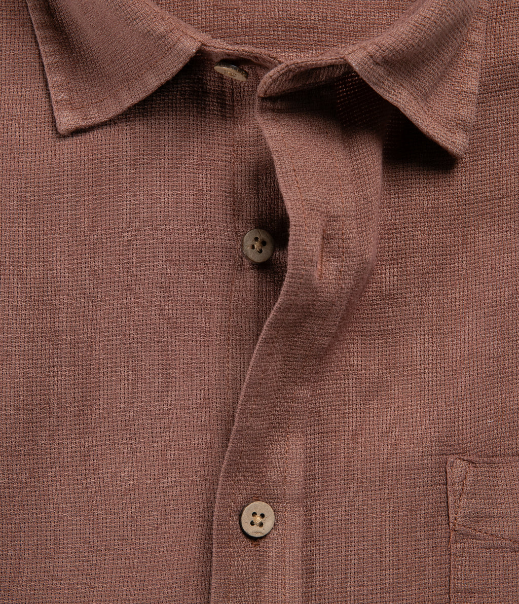 Camisa Hombre Lino Manga Corta Terracota Waffle