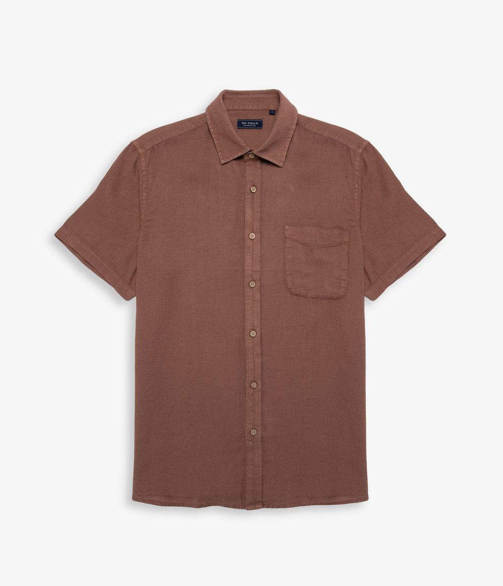 Camisa Hombre Lino Manga Corta Terracota Waffle