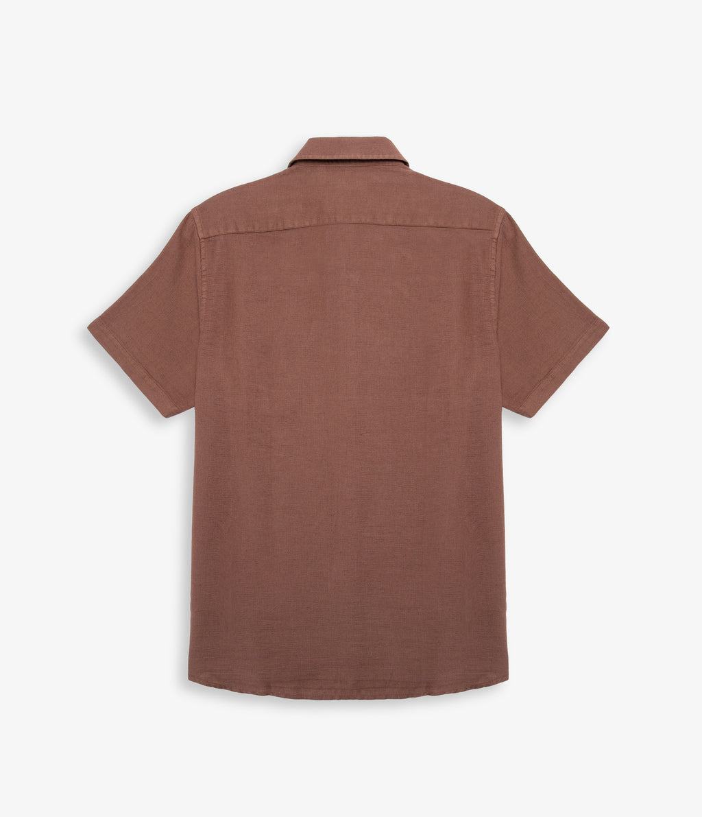 Camisa Hombre Lino Manga Corta Terracota Waffle