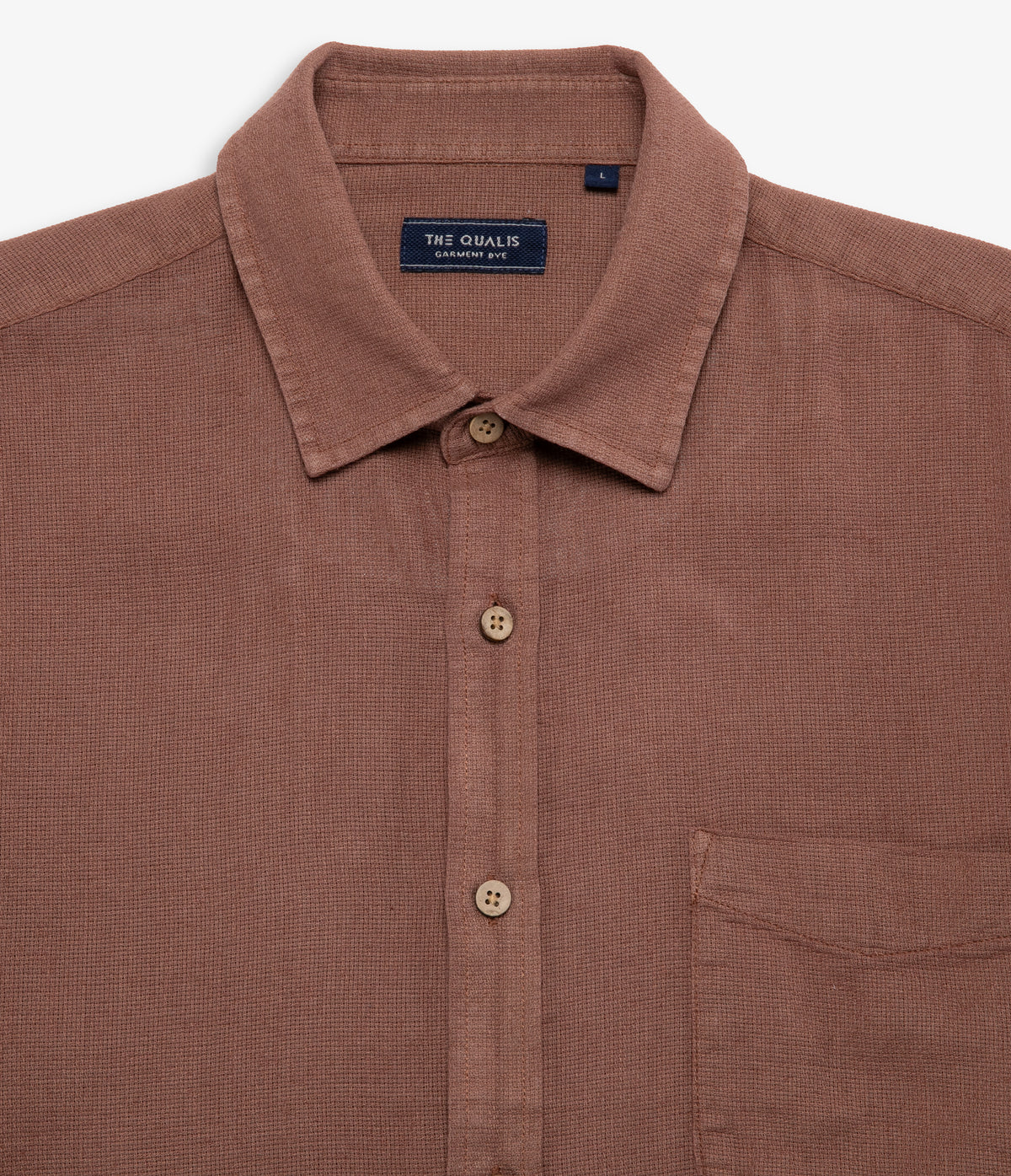 Camisa Hombre Lino Manga Corta Terracota Waffle