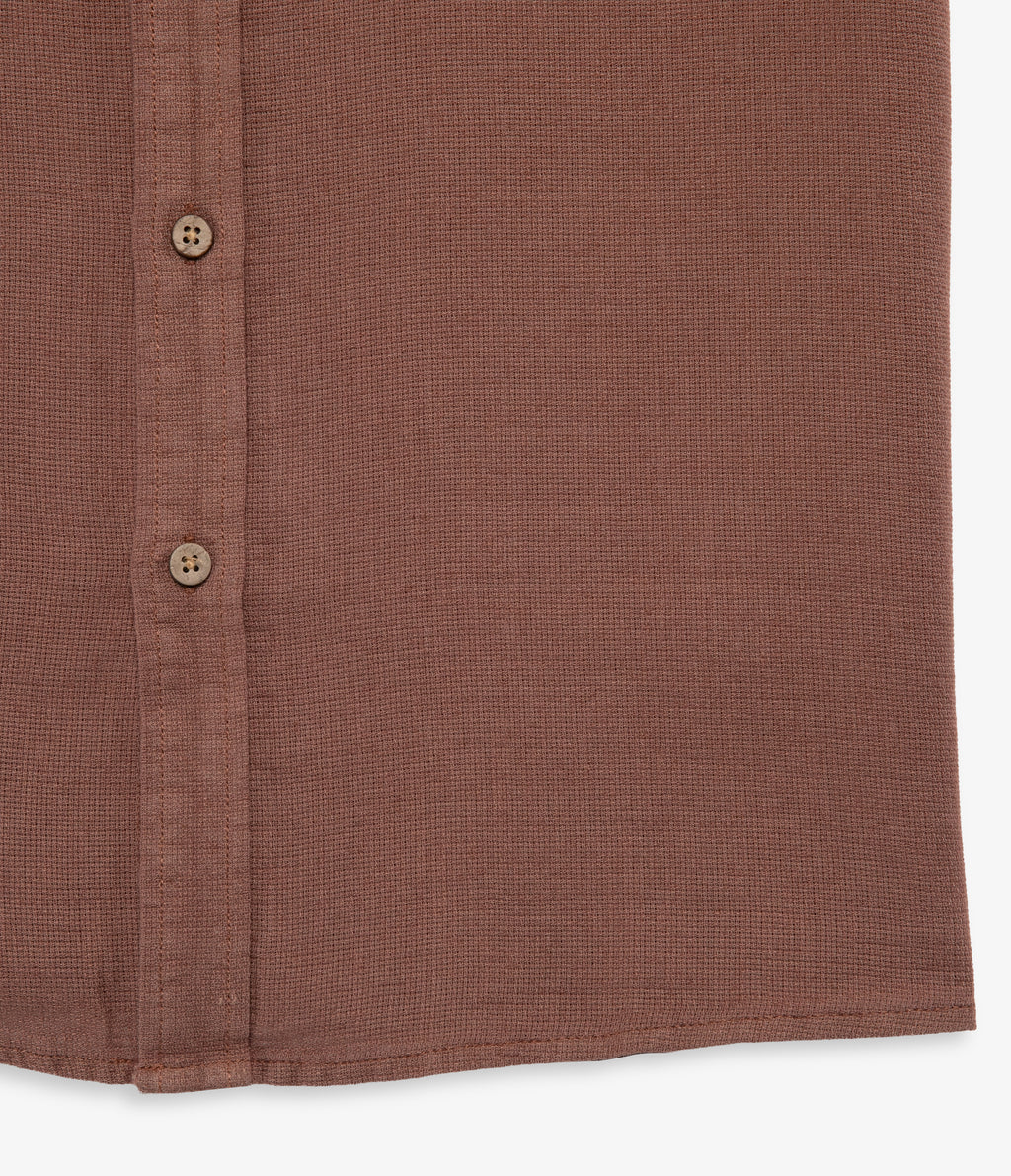 Camisa Hombre Lino Manga Corta Terracota Waffle