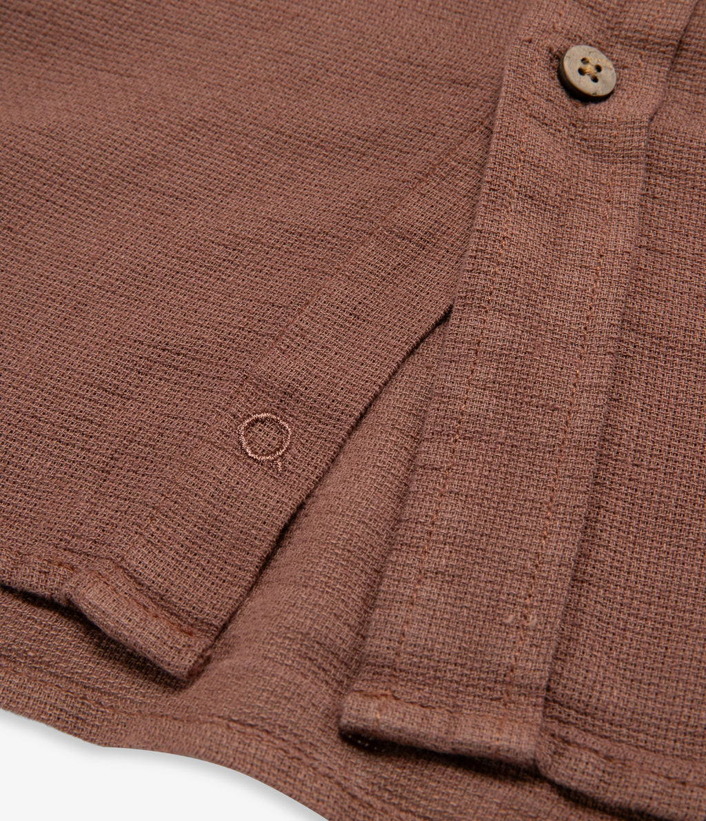 Camisa Hombre Lino Manga Corta Terracota Waffle