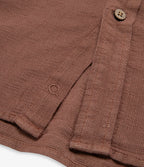 Camisa Hombre Lino Manga Corta Terracota Waffle