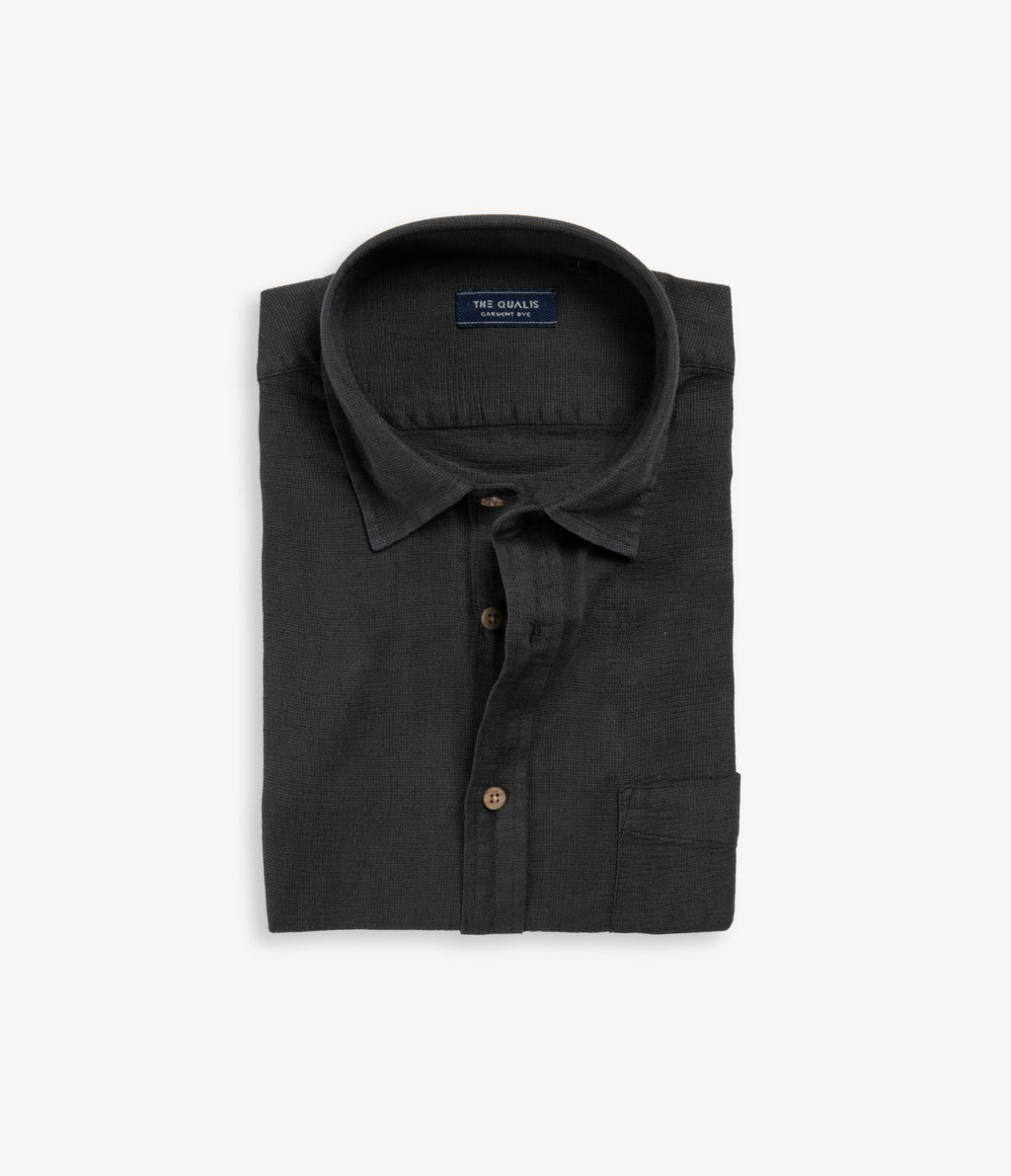 Camisa Hombre Lino Manga Corta Gris Marengo Waffle