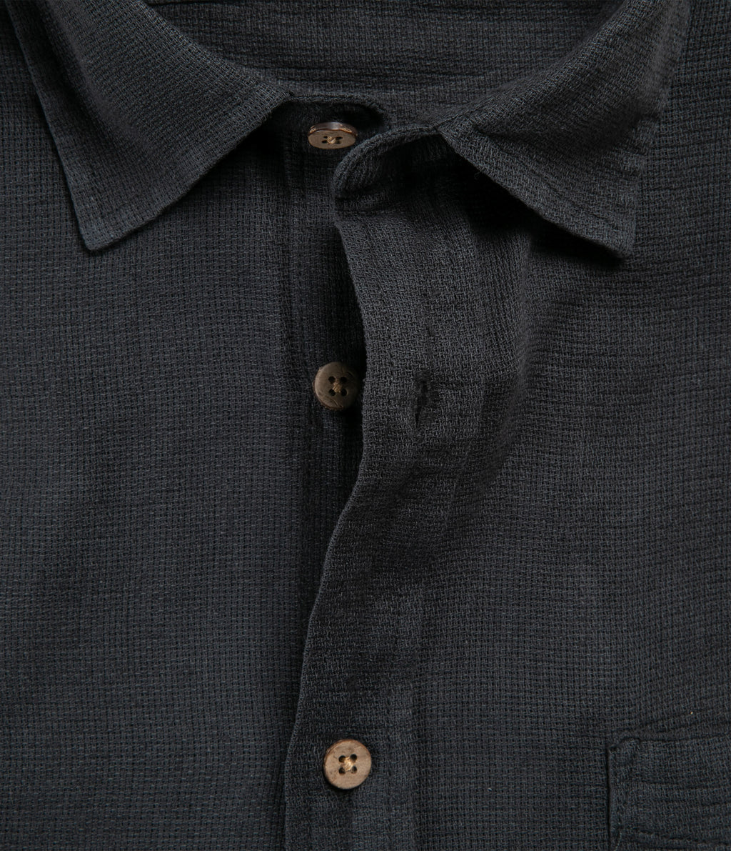 Camisa Hombre Lino Manga Corta Gris Marengo Waffle
