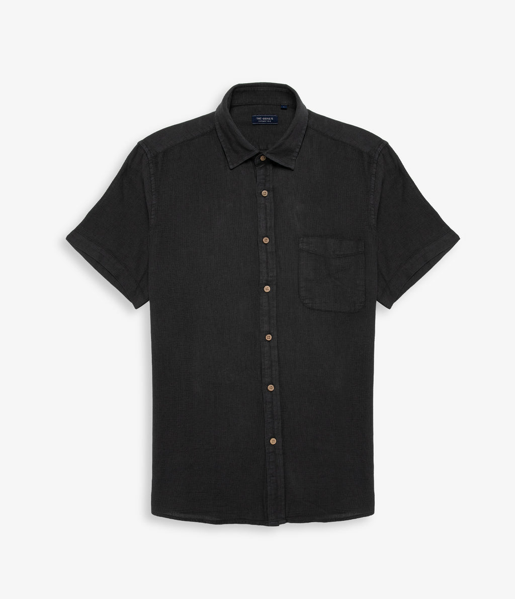 Camisa Hombre Lino Manga Corta Gris Marengo Waffle