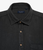 Camisa Hombre Lino Manga Corta Gris Marengo Waffle