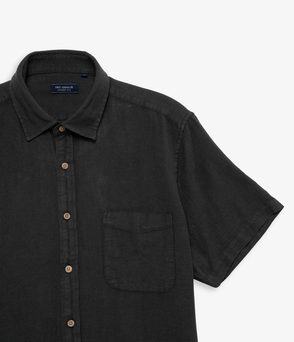 Camisa Hombre Lino Manga Corta Gris Marengo Waffle
