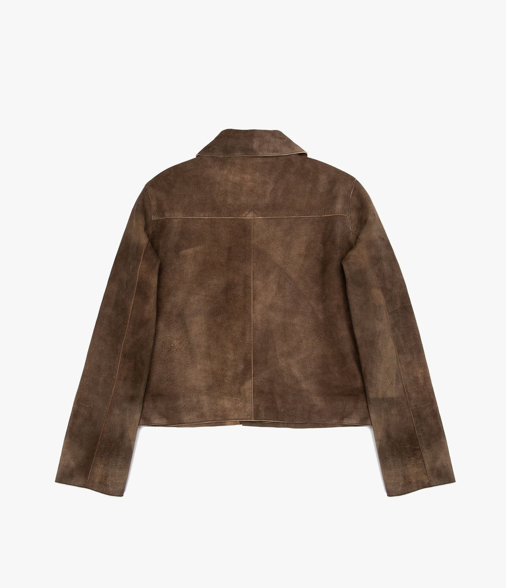 Chaqueta Mujer 100% Cuero Gamuza Lina Beige