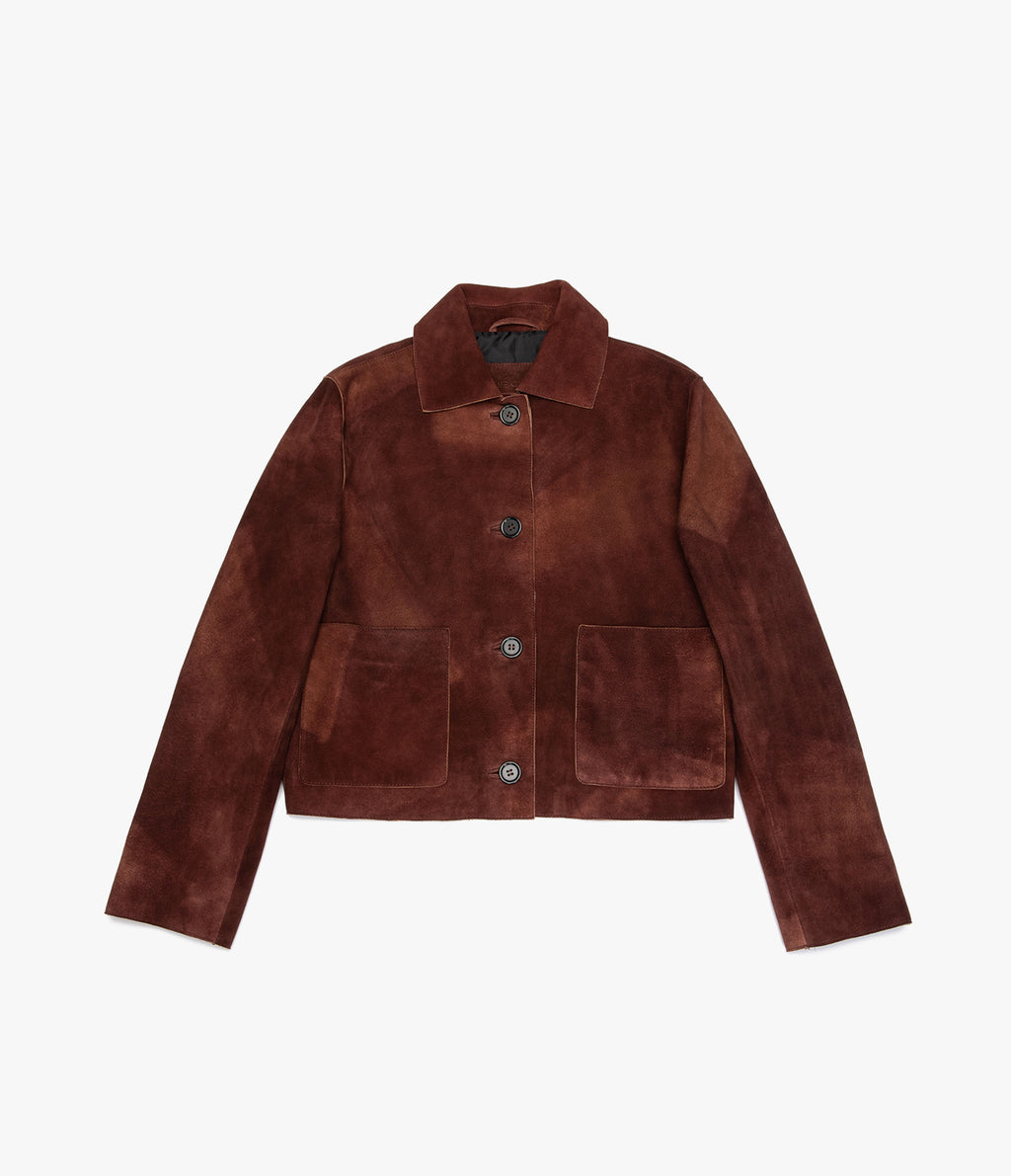 Chaqueta Mujer 100% Cuero Gamuza Lina Burdeo