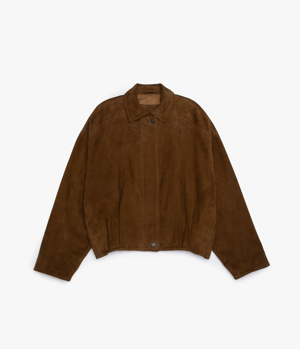 Chaqueta Mujer 100% Cuero Gamuza Bomber Beige
