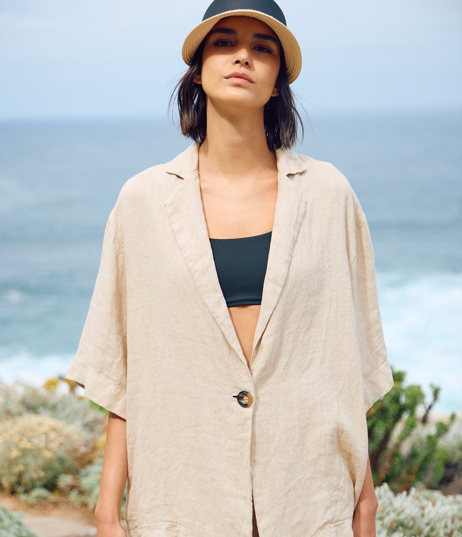 Camisa Mujer 100% Lino Capella Beige
