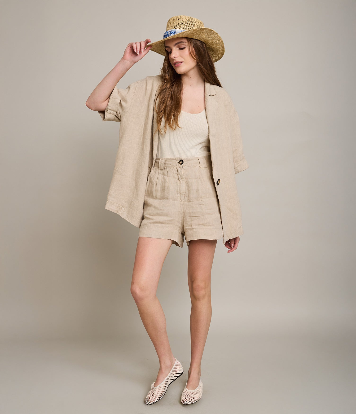 Camisa Mujer 100% Lino Capella Beige