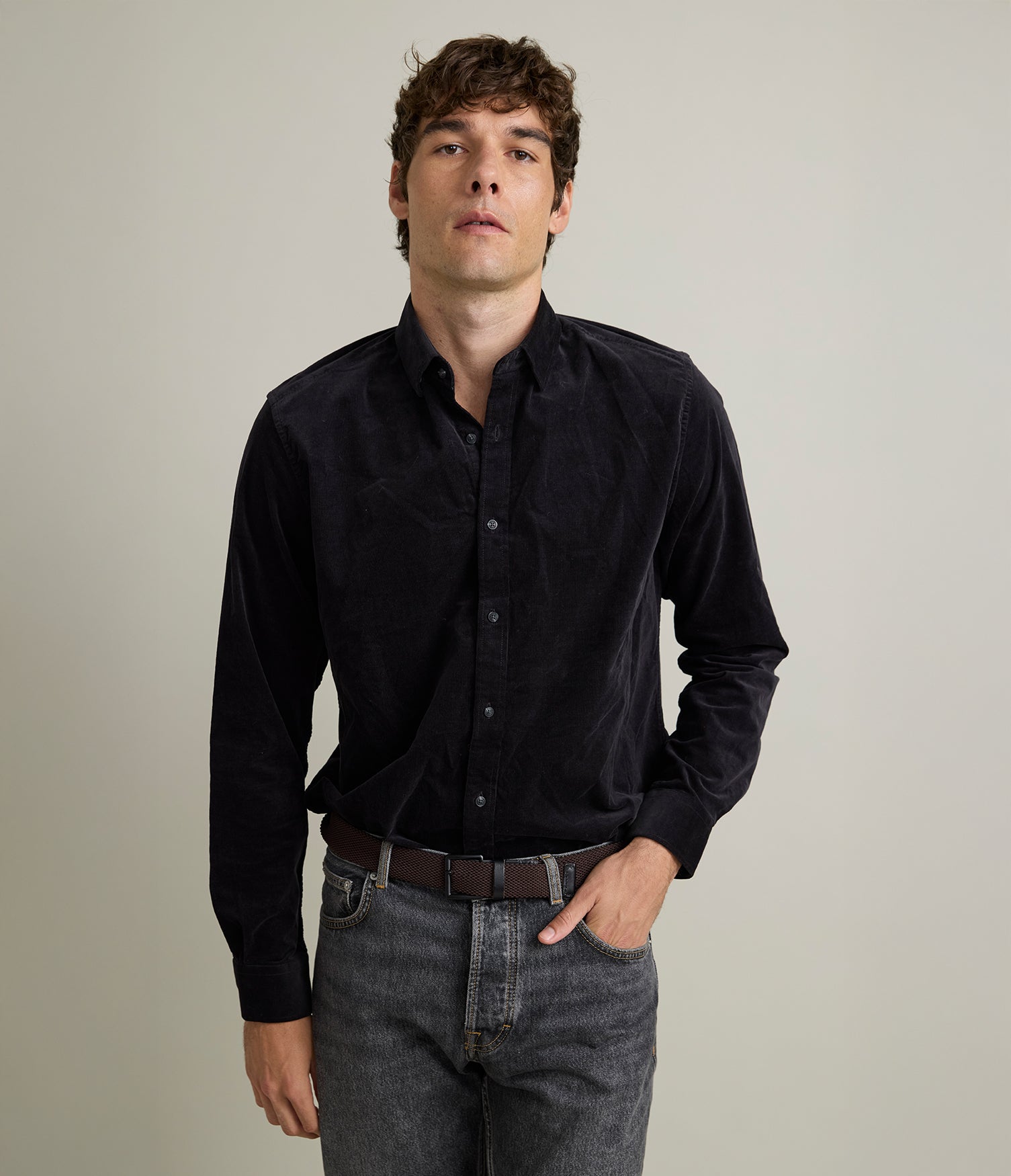 Camisa Hombre Algodón Cotelé Rob Gris Marengo