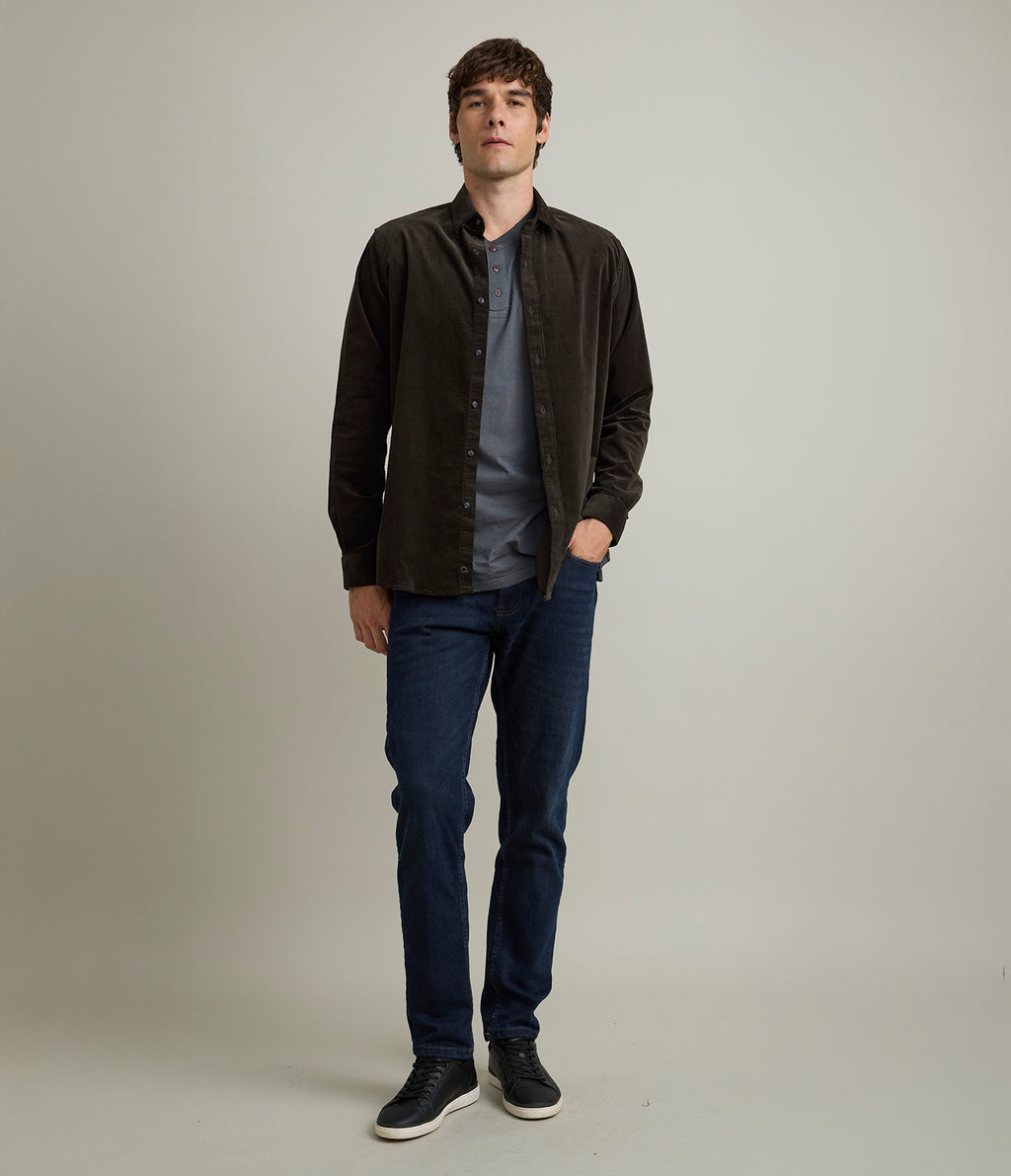 Camisa Hombre Algodón Cotelé Rob Verde Oscuro