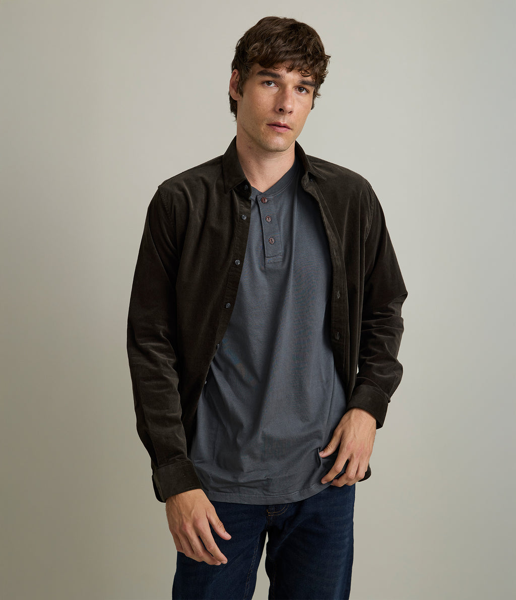 Camisa Hombre Algodón Cotelé Rob Verde Oscuro