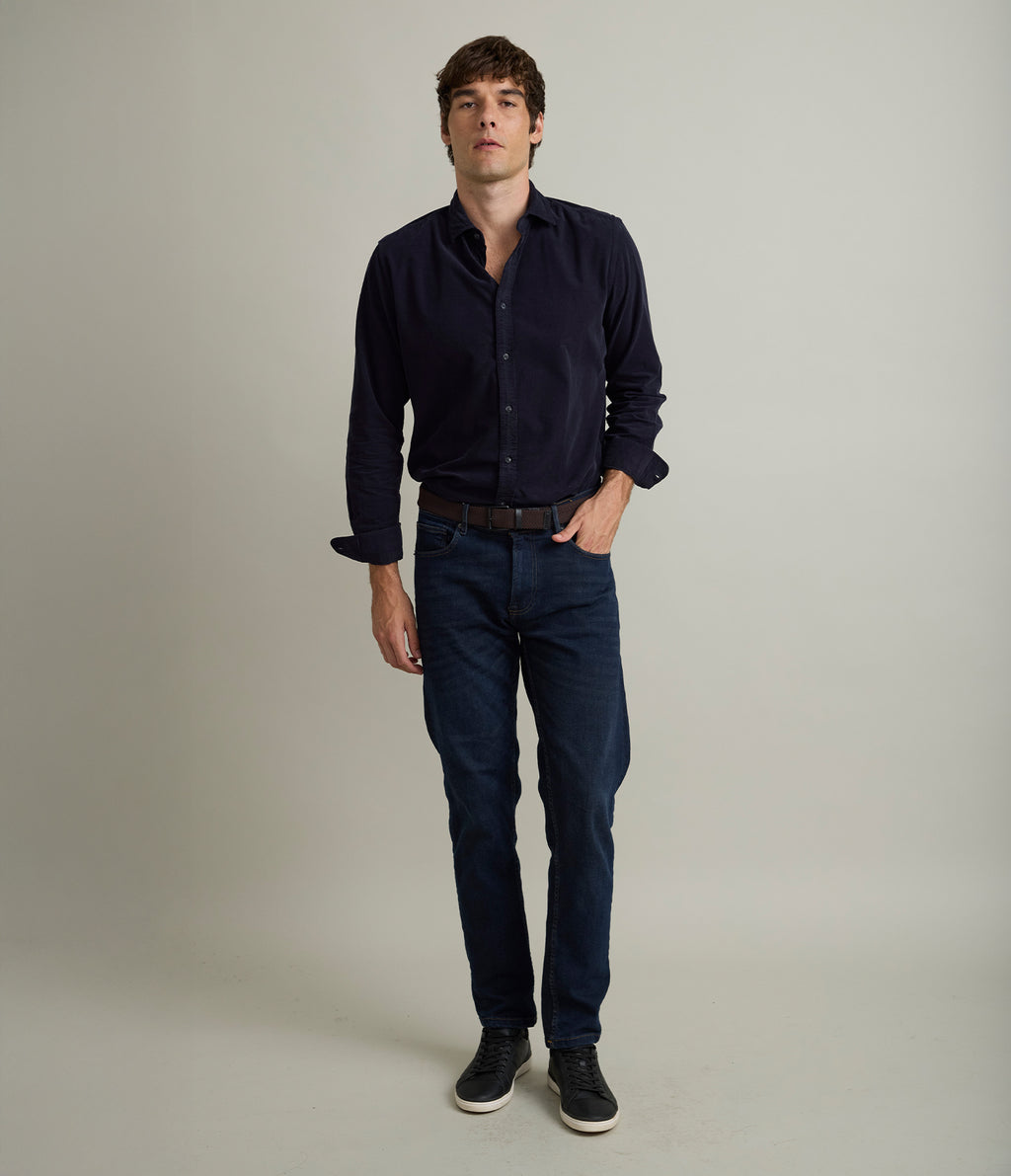 Camisa Hombre Cotelé Collins Azul
