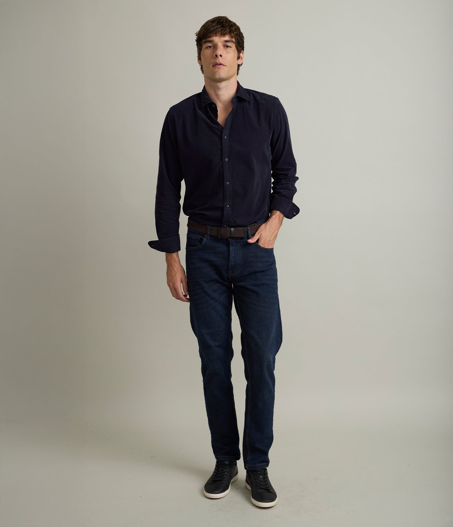Camisa Hombre Cotelé Collins Azul