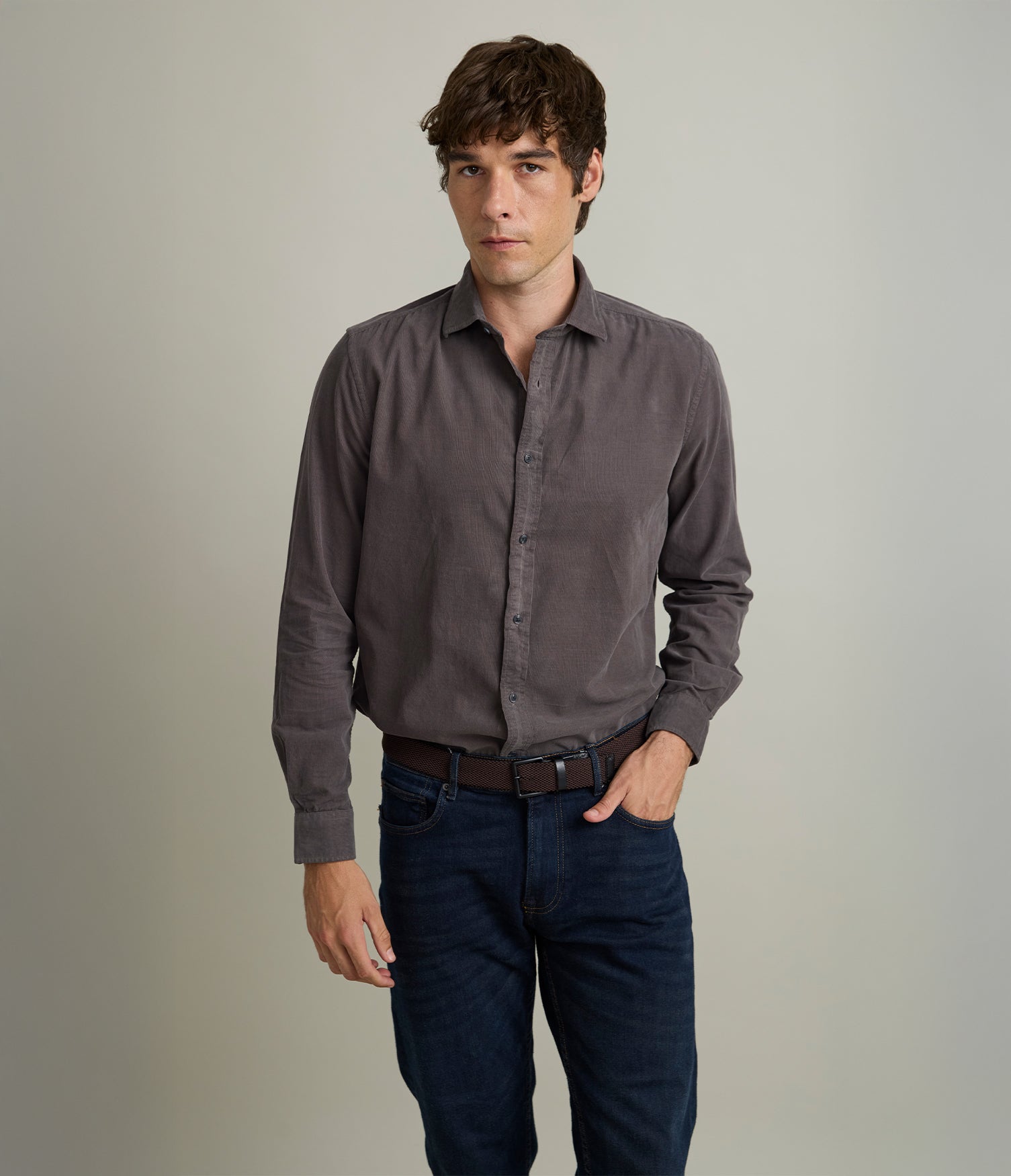 Camisa Hombre Cotelé Collins Gris