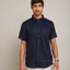 Camisa Hombre Lino M/Corta Dablin Azul Marino