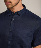 Camisa Hombre Lino M/Corta Dablin Azul Marino