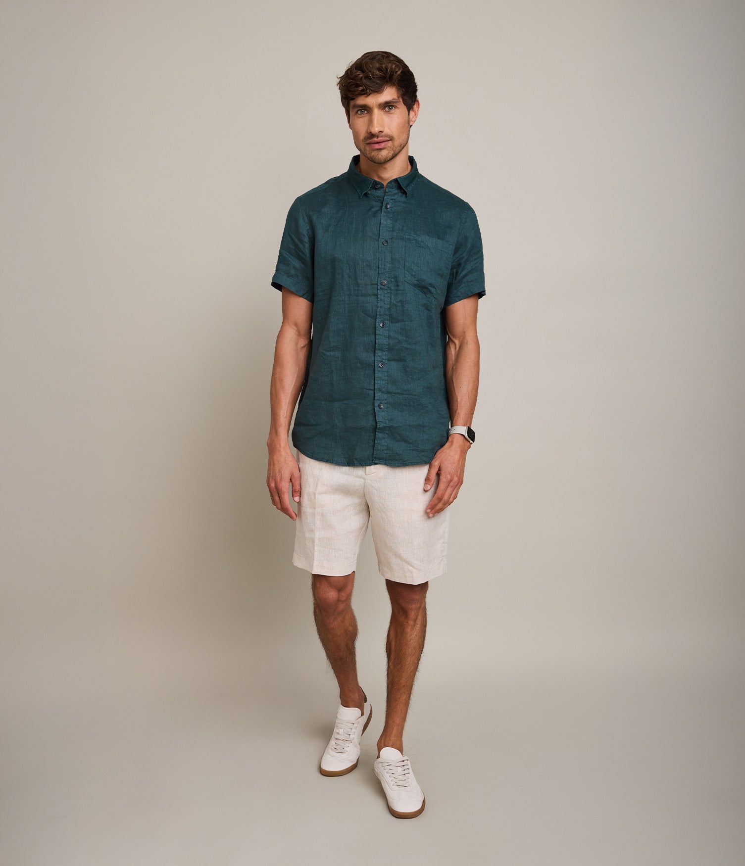 Camisa Hombre Lino M/Corta Dablin Verde Oscuro