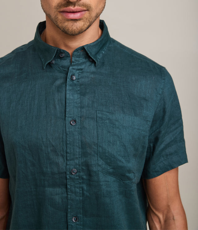 Camisa Hombre Lino M/Corta Dablin Verde Oscuro