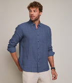 Camisa Hombre Lino M/Larga Dablin Azul