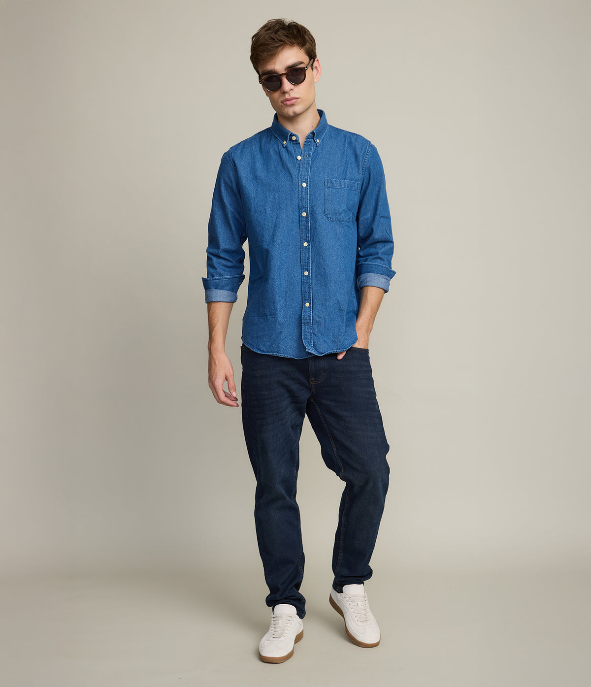 Camisa Hombre Denim Grueso Azul Oscuro